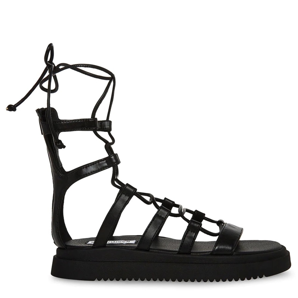 Steve Madden Black Vegan Leather Gladiator Sandals - Picture 2 of 5